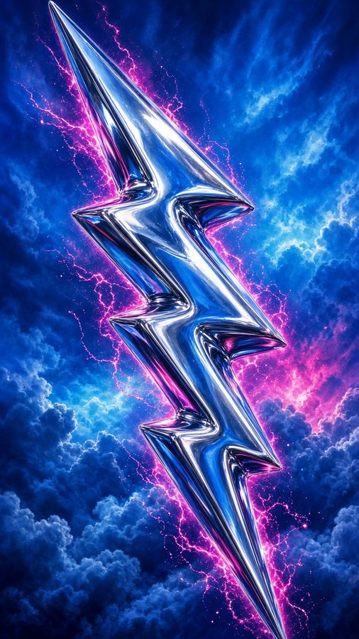 Chrome Bolt flat artwork: a chrome lightning bolt over a blue electric storm