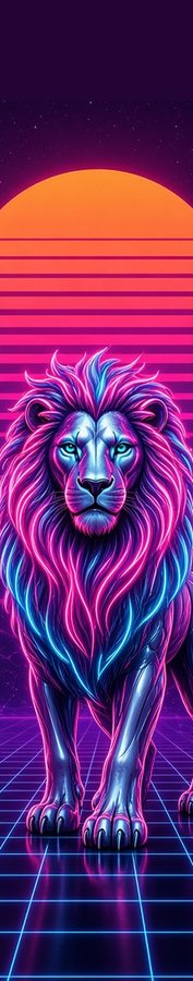 Chrome Neon Robot Lion flat artwork