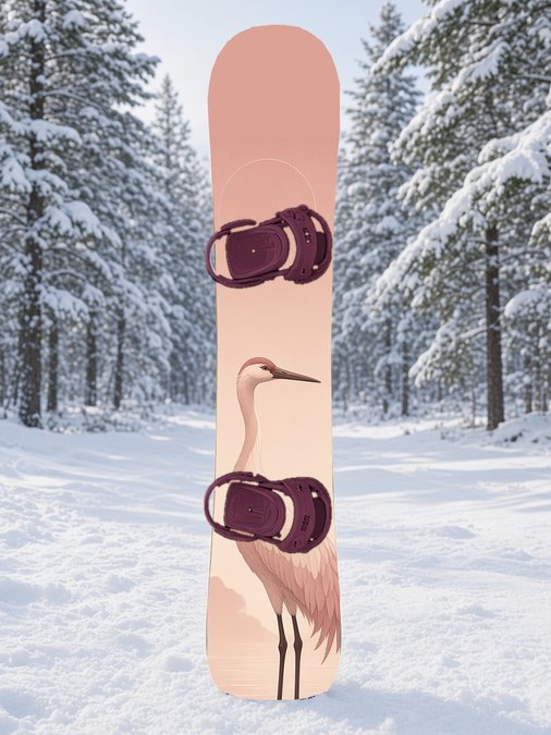 Dusty Pink Crane Spirit snowboard wrap