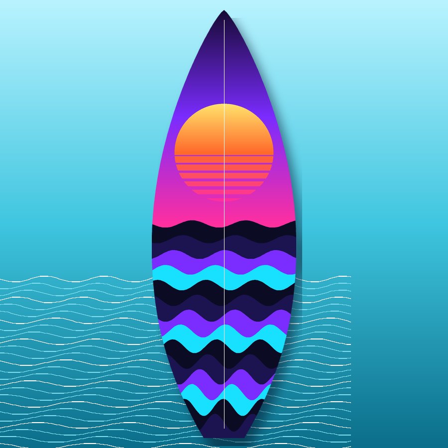 Sunset Swell surfboard wrap